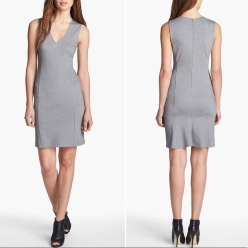 THEORY Gray Adoxa Stretch V-Neck Sheath Dress - Size 2